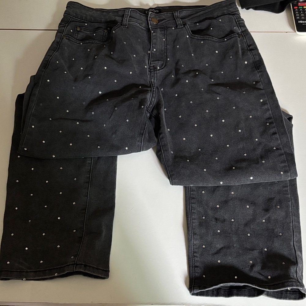 bebe Black Straight Leg Jeans with White Dots